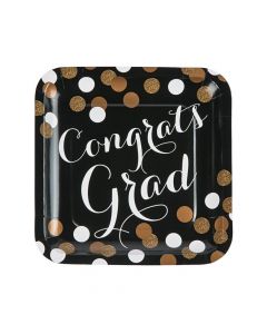 Black and Gold Graduation Square Paper Dinner Plates