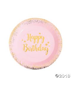 Pink & Gold Birthday Paper Lunch Plates
