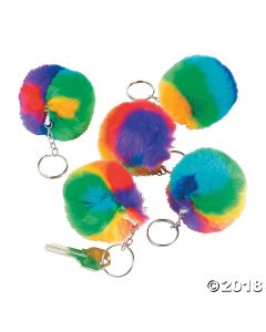 Plush Rainbow Pom-pom Keychains
